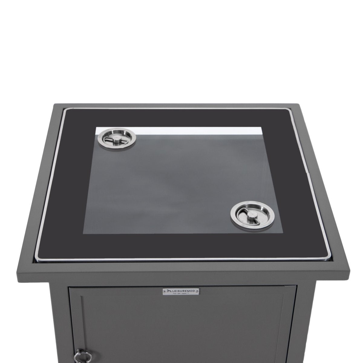 Walbrooke Modern Square Tank Holder Table with Tempered Glass Top and Powder Coated Aluminum Slats/Non Slats Design