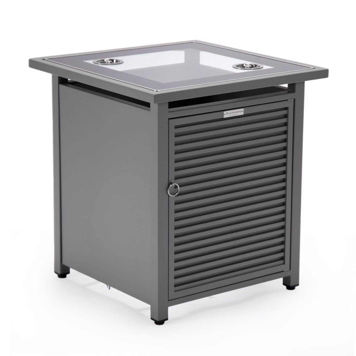 Walbrooke Modern Square Tank Holder Table with Tempered Glass Top and Powder Coated Aluminum Slats/Non Slats Design