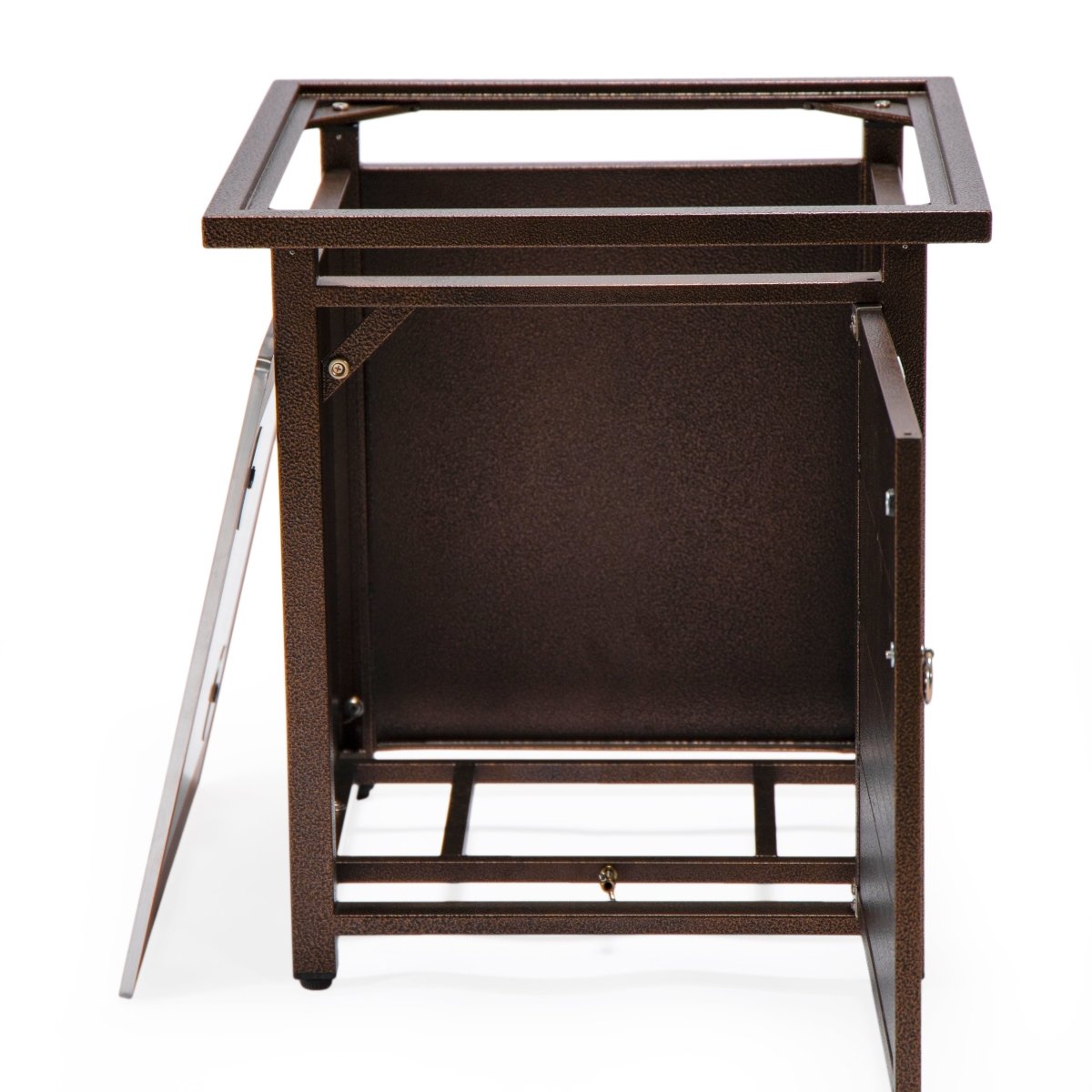 Walbrooke Modern Square Tank Holder Table with Tempered Glass Top and Powder Coated Aluminum Slats/Non Slats Design