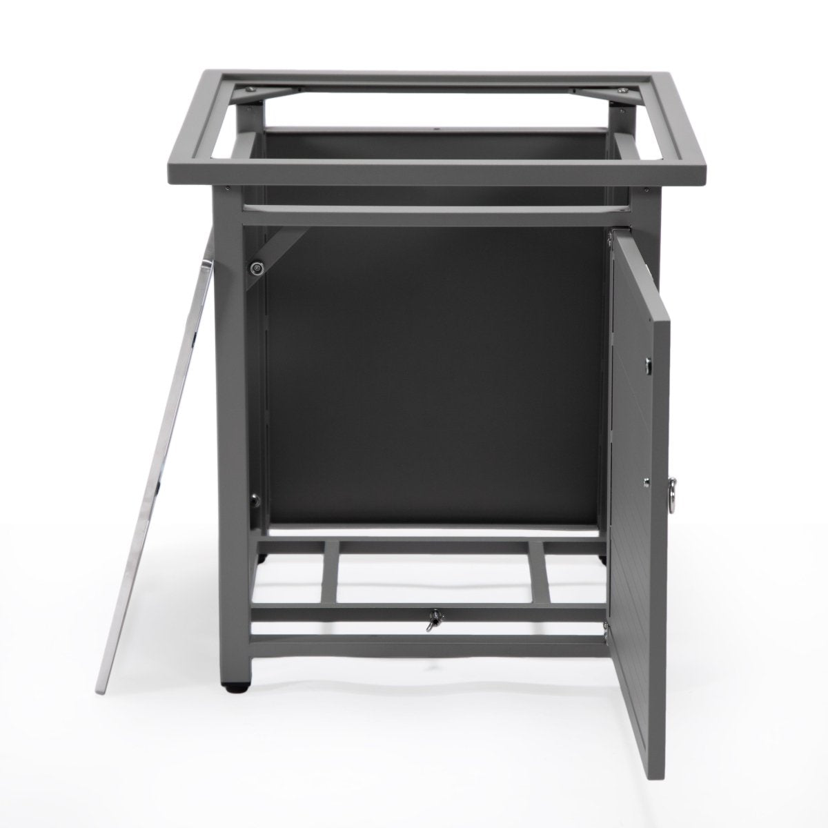 Walbrooke Modern Square Tank Holder Table with Tempered Glass Top and Powder Coated Aluminum Slats/Non Slats Design
