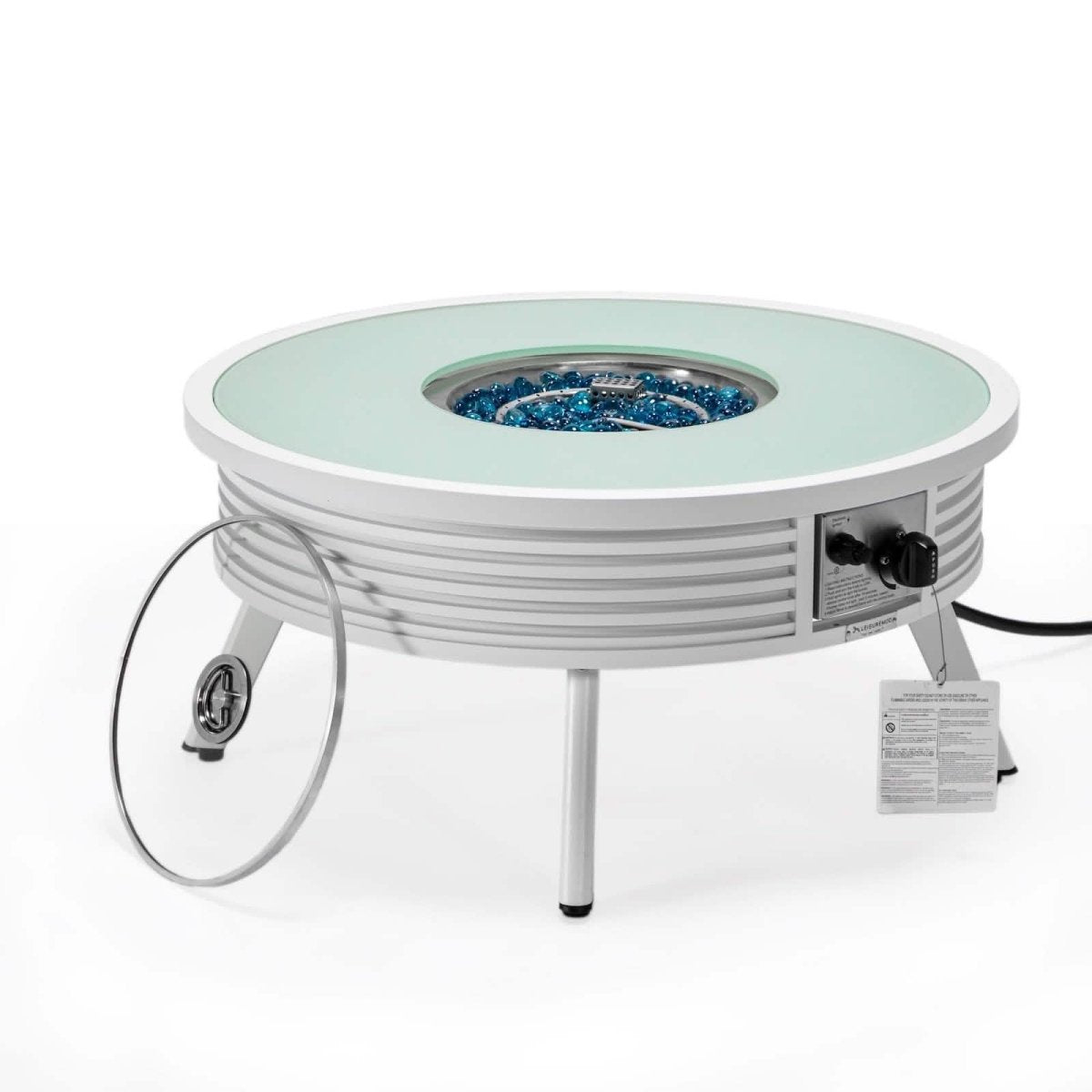 Walbrooke Outdoor Patio Round Fire Pit and Tank Holder with Slats Design White Fire Pits Leisuremod