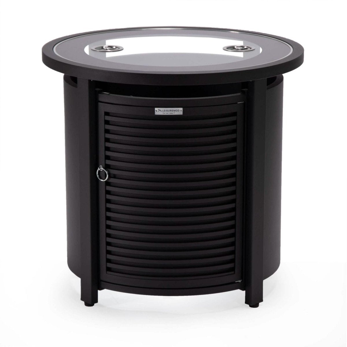 Walbrooke Outdoor Patio Round Fire Pit and Tank Holder with Slats Design Black Fire Pits Leisuremod