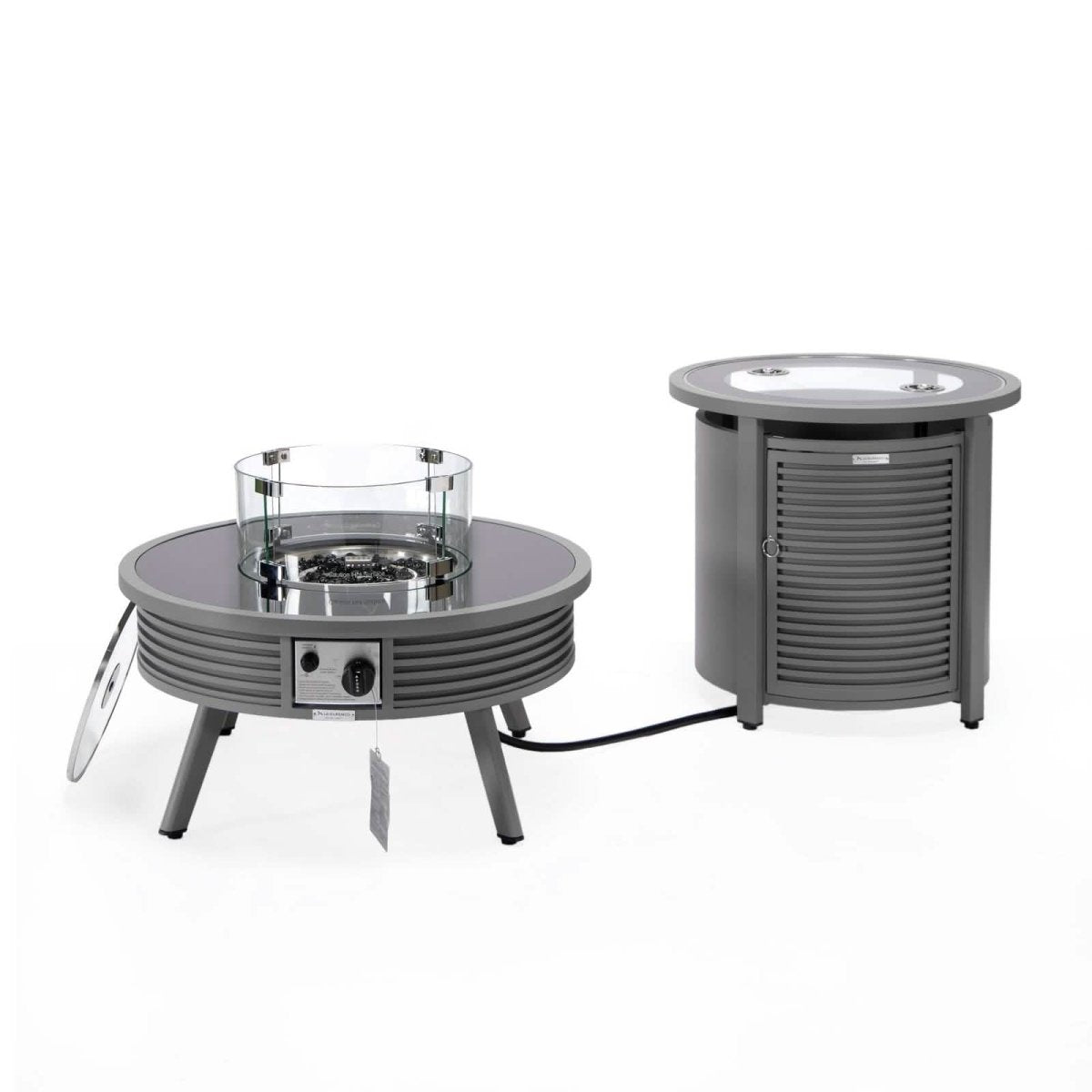 Walbrooke Outdoor Patio Round Fire Pit and Tank Holder with Slats Design White Fire Pits Leisuremod