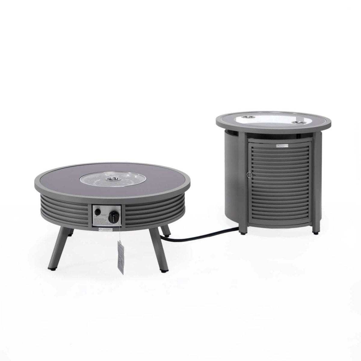 Walbrooke Outdoor Patio Round Fire Pit and Tank Holder with Slats Design White Fire Pits Leisuremod