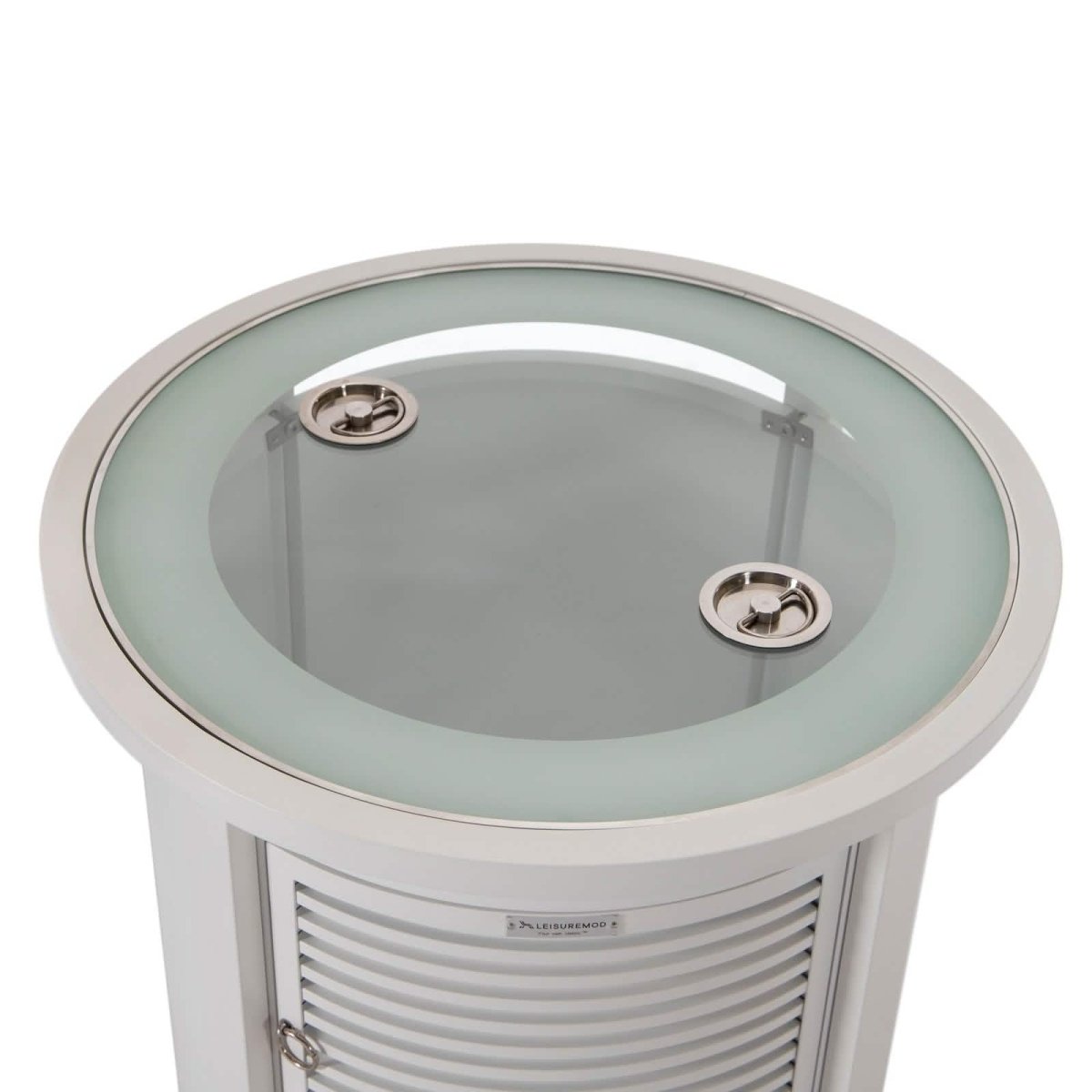 Walbrooke Outdoor Patio Round Fire Pit and Tank Holder with Slats Design White Fire Pits Leisuremod