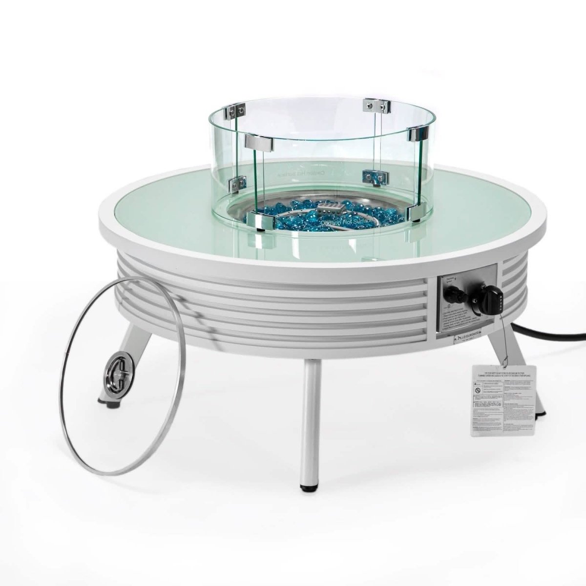 Walbrooke Outdoor Patio Round Fire Pit and Tank Holder with Slats Design White Fire Pits Leisuremod