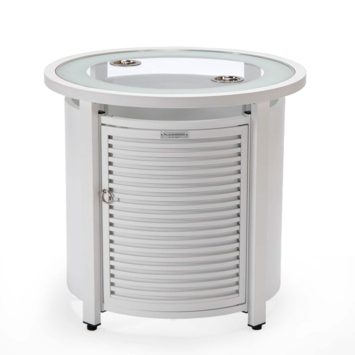 Walbrooke Outdoor Patio Round Fire Pit and Tank Holder with Slats Design White Fire Pits Leisuremod