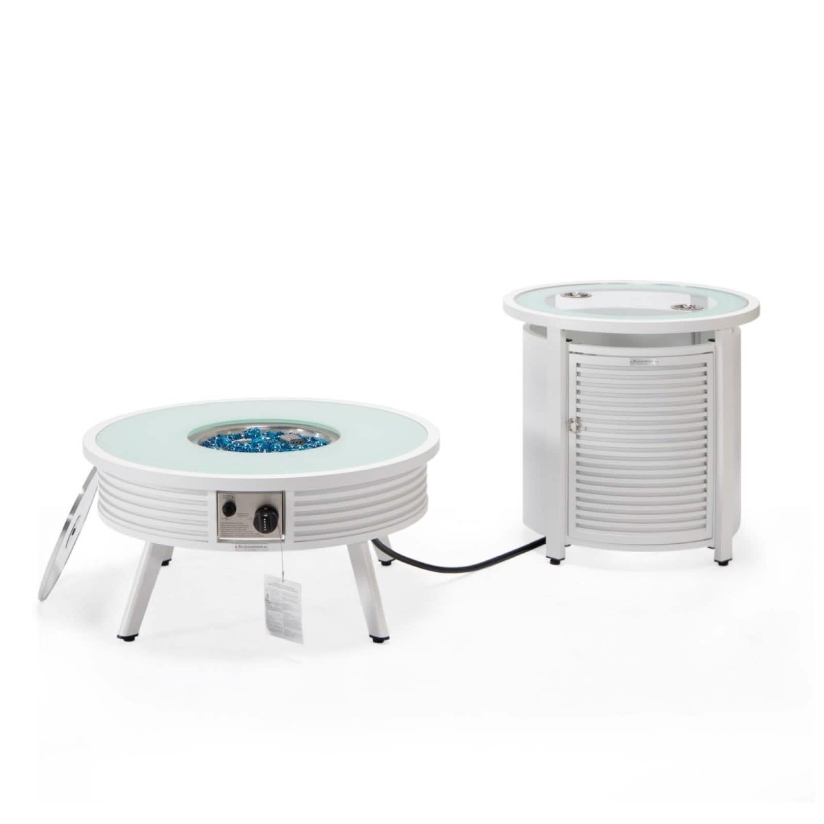 Walbrooke Outdoor Patio Round Fire Pit and Tank Holder with Slats Design White Fire Pits Leisuremod