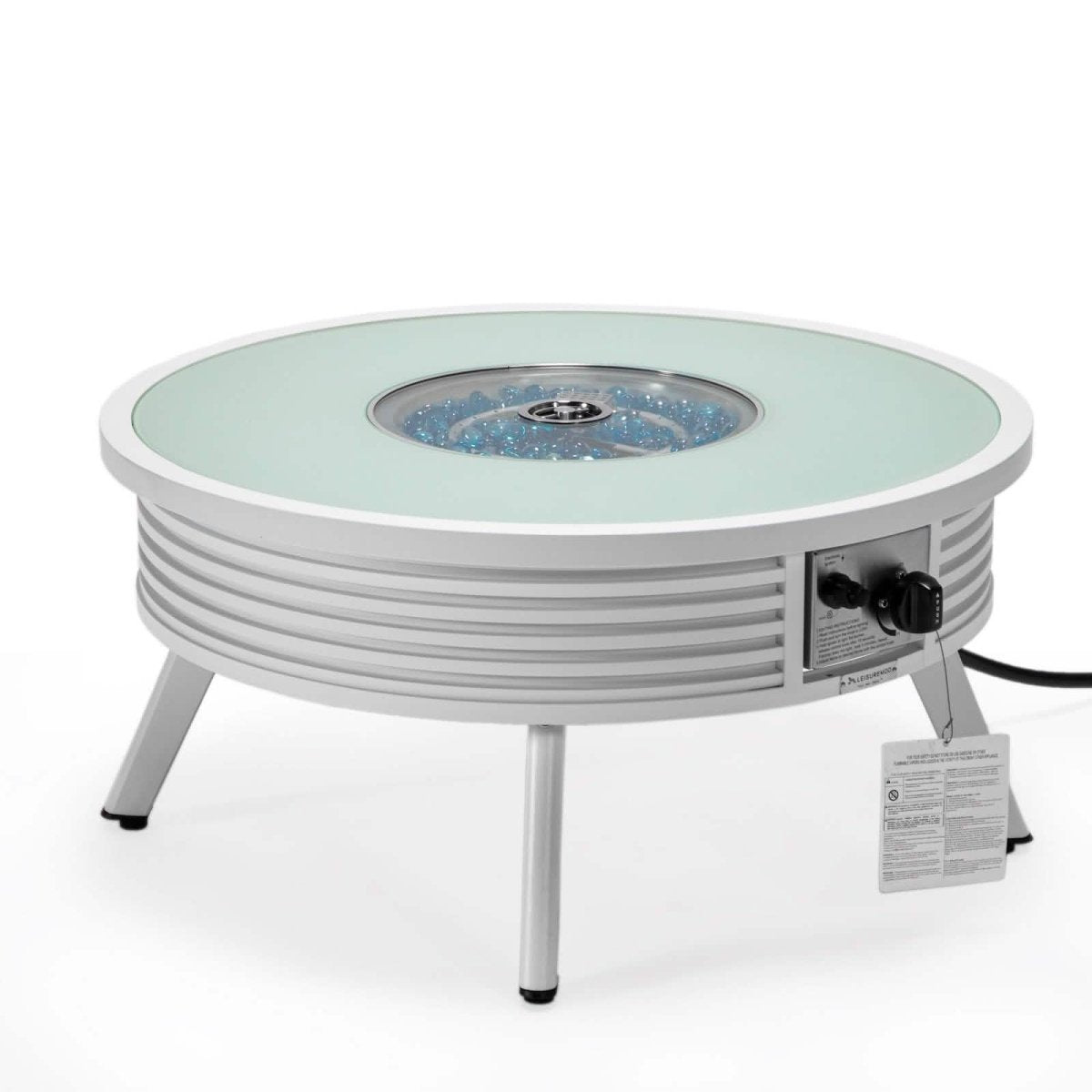 Walbrooke Outdoor Patio Round Fire Pit and Tank Holder with Slats Design White Fire Pits Leisuremod