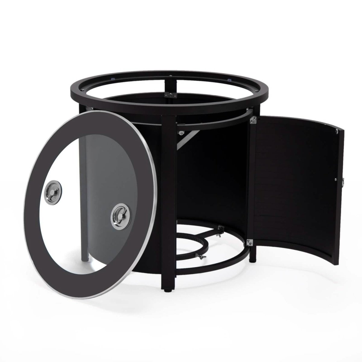 Walbrooke Outdoor Patio Round Fire Pit and Tank Holder with Slats Design White Fire Pits Leisuremod