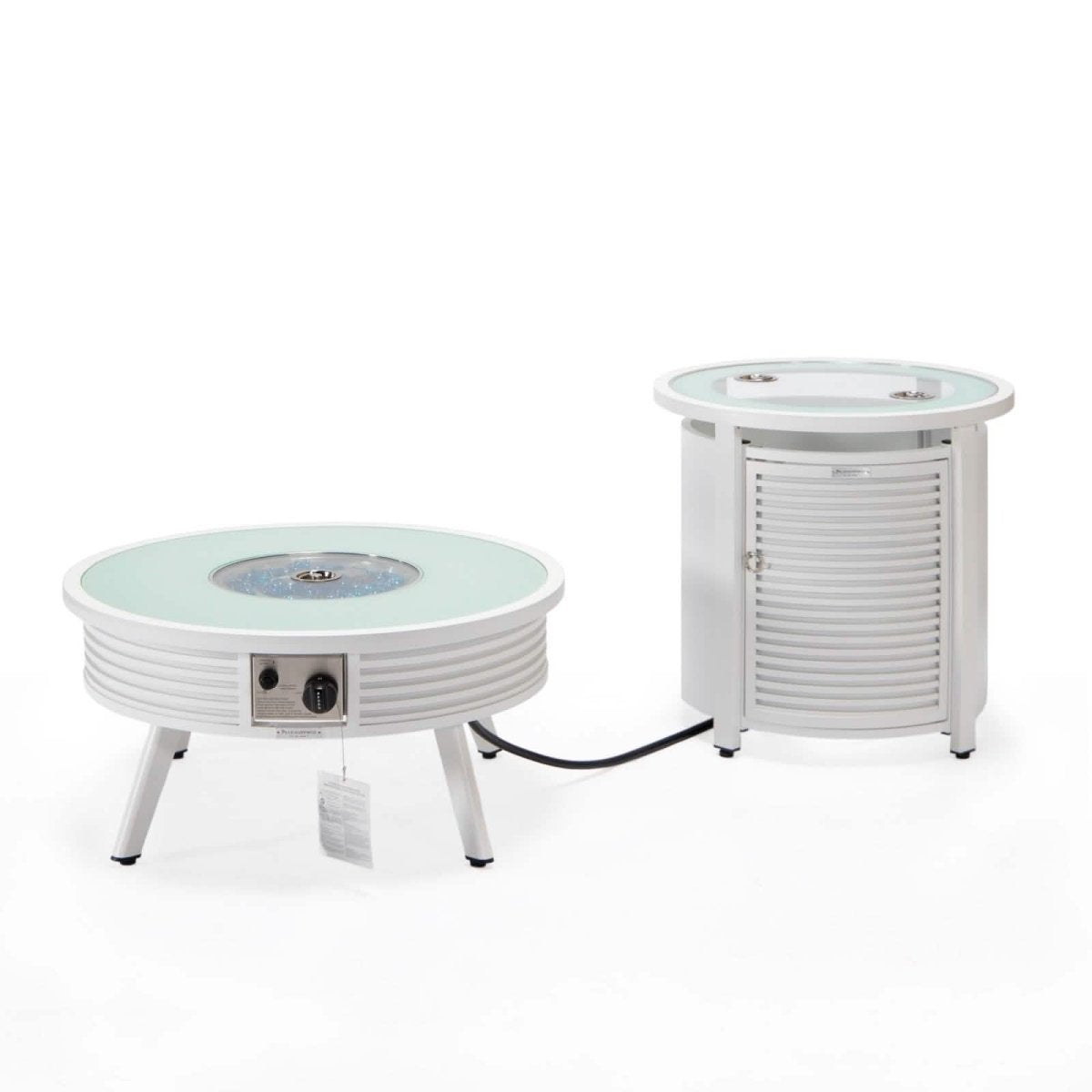 Walbrooke Outdoor Patio Round Fire Pit and Tank Holder with Slats Design White Fire Pits Leisuremod