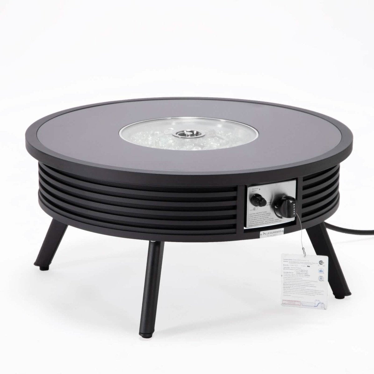 Walbrooke Outdoor Patio Round Fire Pit and Tank Holder with Slats Design Black Fire Pits Leisuremod