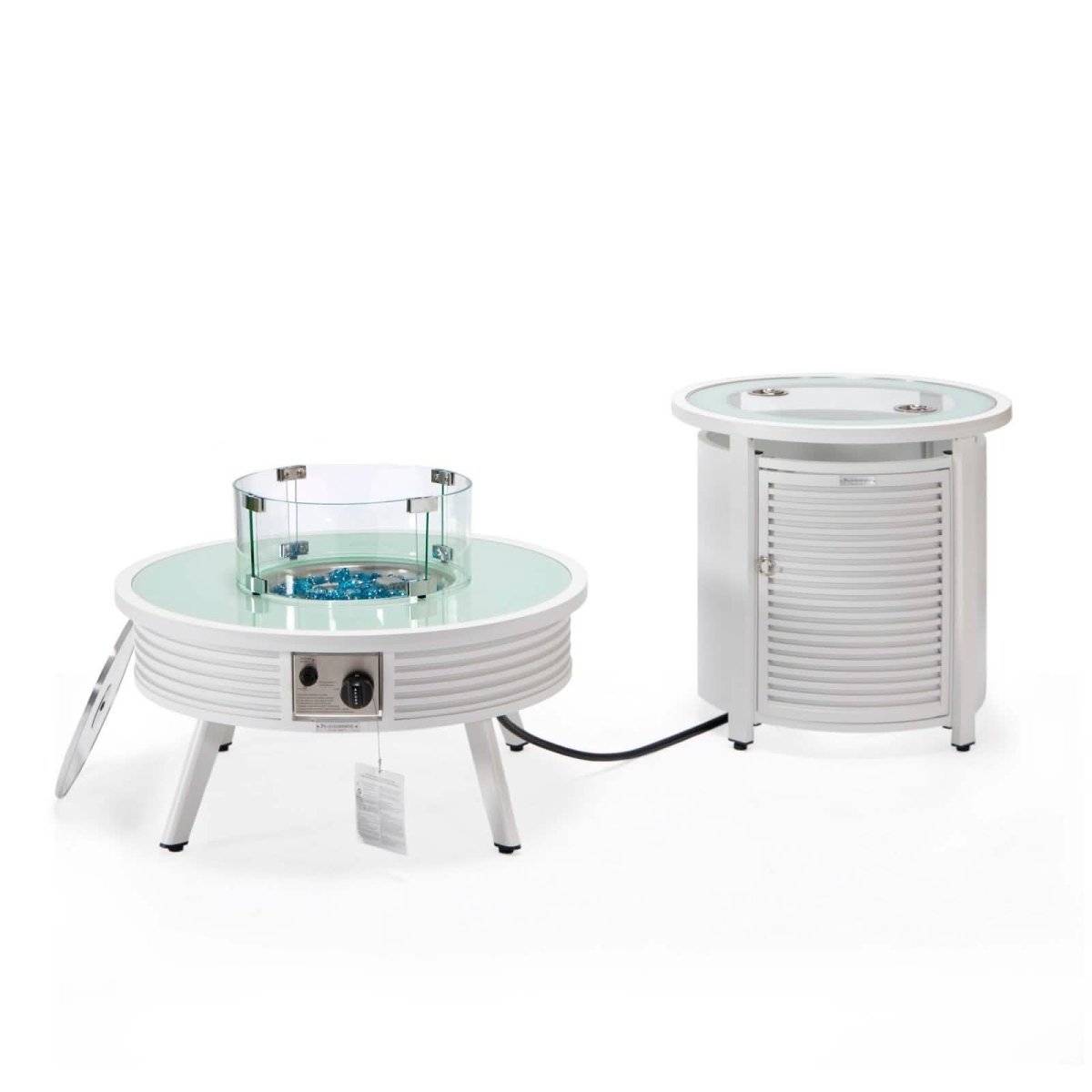 Walbrooke Outdoor Patio Round Fire Pit and Tank Holder with Slats Design White Fire Pits Leisuremod
