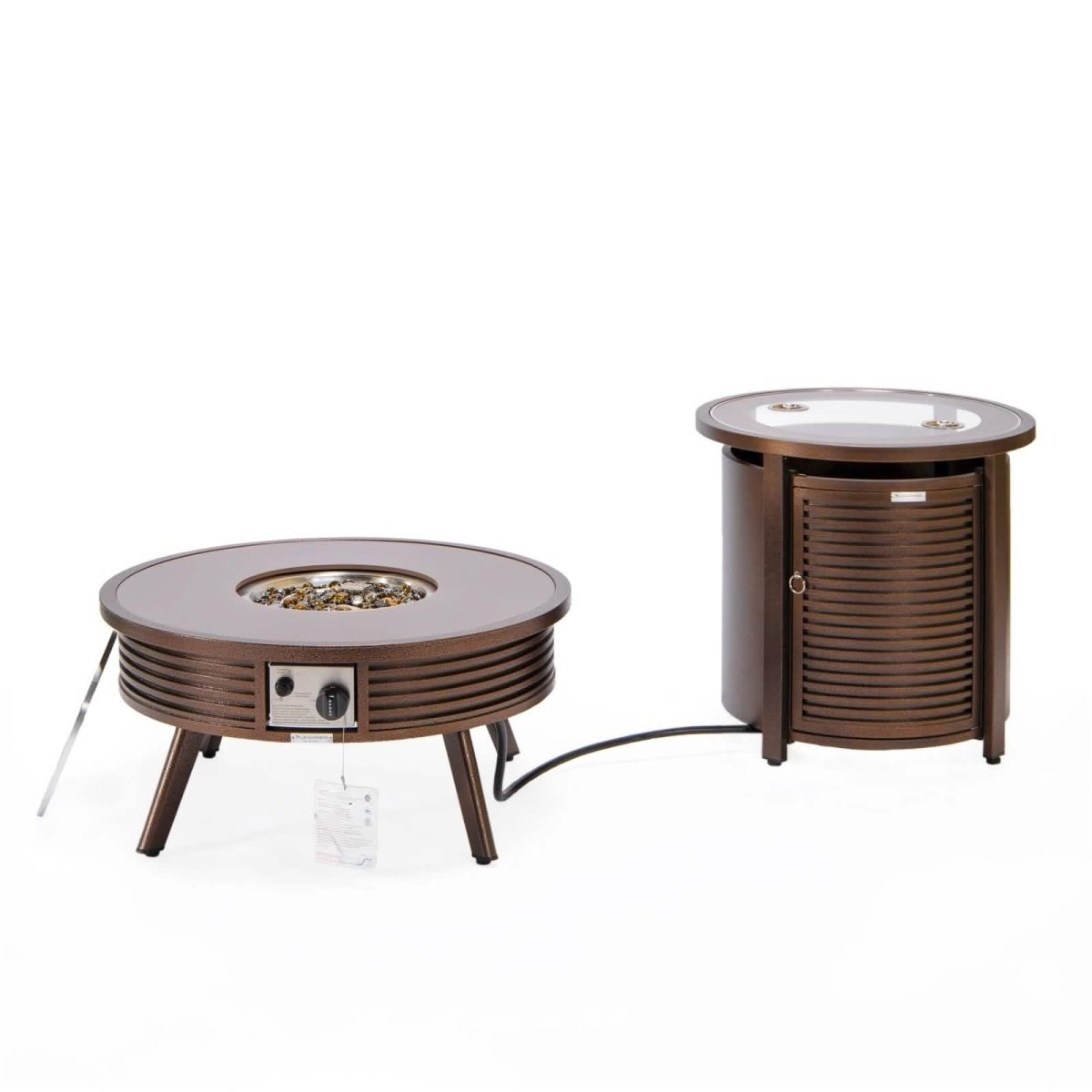 Walbrooke Outdoor Patio Round Fire Pit and Tank Holder with Slats Design White Fire Pits Leisuremod