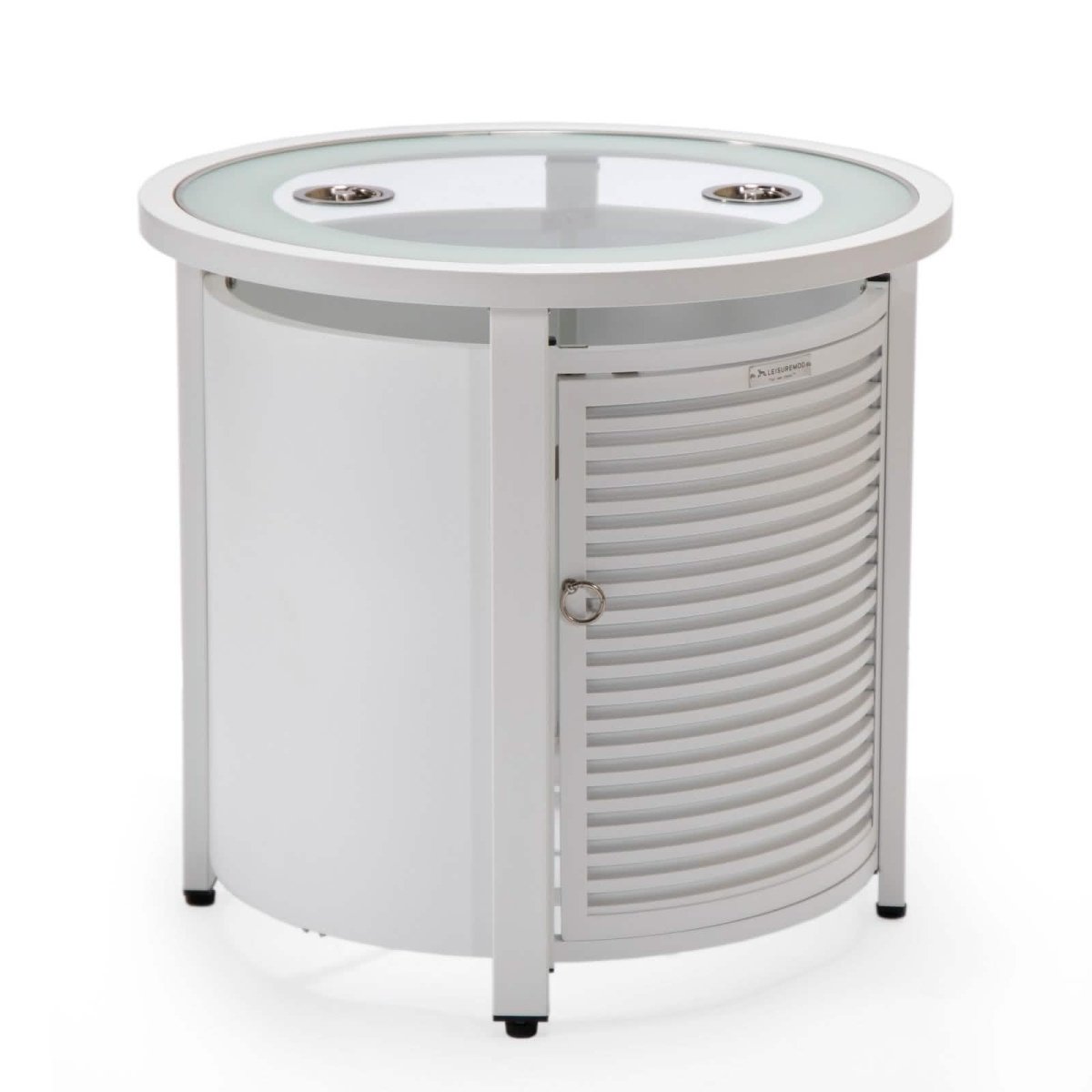 Walbrooke Outdoor Patio Round Fire Pit and Tank Holder with Slats Design White Fire Pits Leisuremod