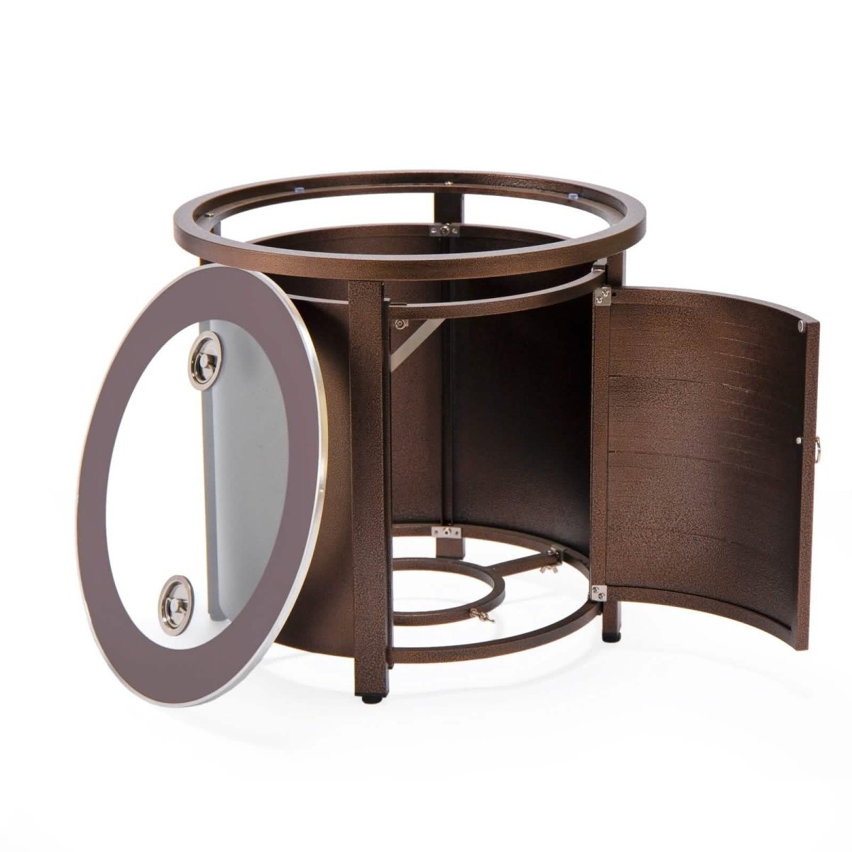 Walbrooke Outdoor Patio Round Fire Pit and Tank Holder with Slats Design White Fire Pits Leisuremod