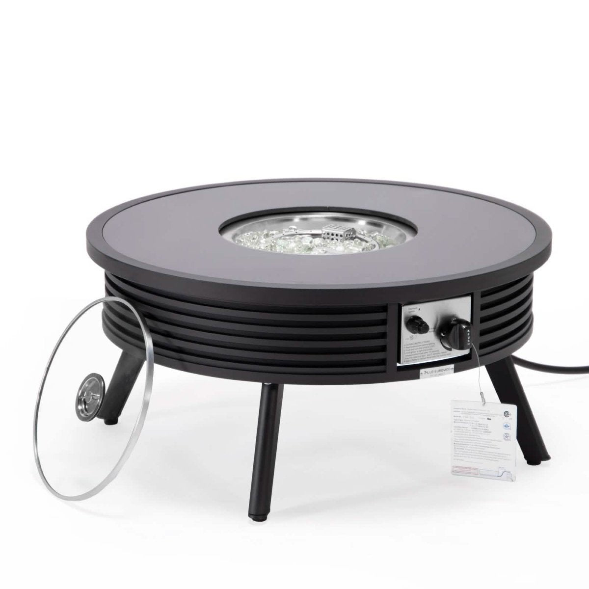 Walbrooke Outdoor Patio Round Fire Pit and Tank Holder with Slats Design White Fire Pits Leisuremod
