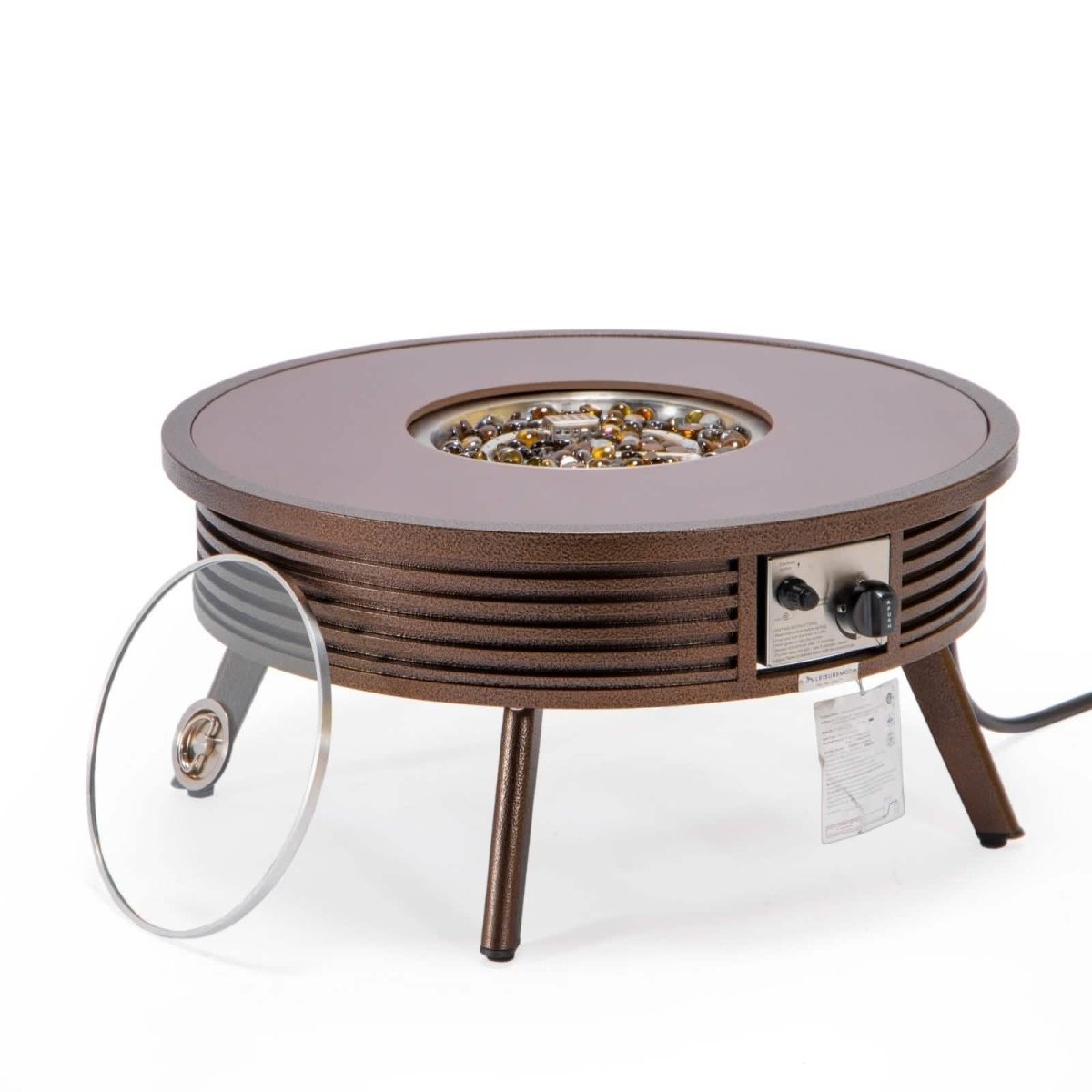 Walbrooke Outdoor Patio Round Fire Pit and Tank Holder with Slats Design White Fire Pits Leisuremod