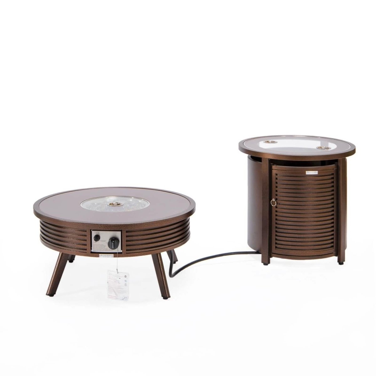 Walbrooke Outdoor Patio Round Fire Pit and Tank Holder with Slats Design White Fire Pits Leisuremod