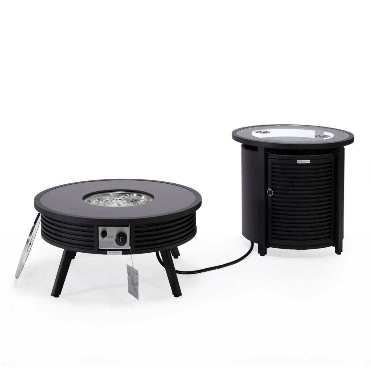 Walbrooke Outdoor Patio Round Fire Pit and Tank Holder with Slats Design Black Fire Pits Leisuremod