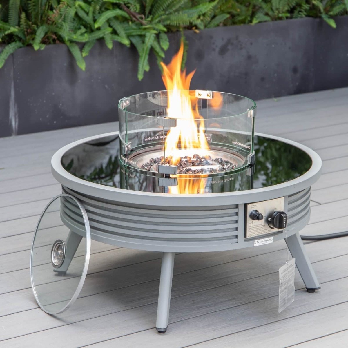 Walbrooke Outdoor Patio Round Fire Pit and Tank Holder with Slats Design White Fire Pits Leisuremod