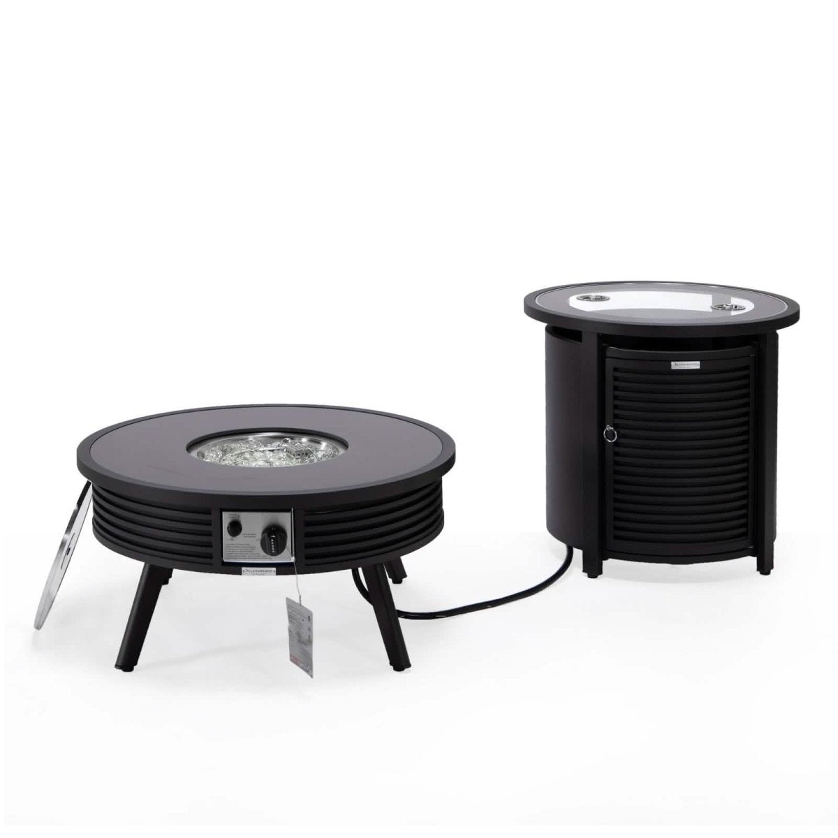 Walbrooke Outdoor Patio Round Fire Pit and Tank Holder with Slats Design White Fire Pits Leisuremod