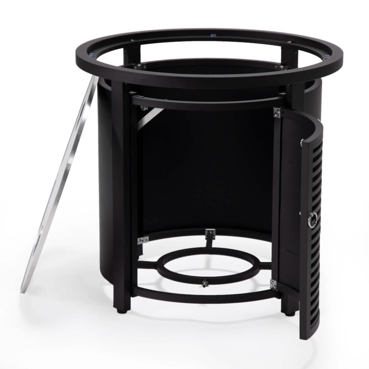 Walbrooke Outdoor Patio Round Fire Pit and Tank Holder with Slats Design White Fire Pits Leisuremod