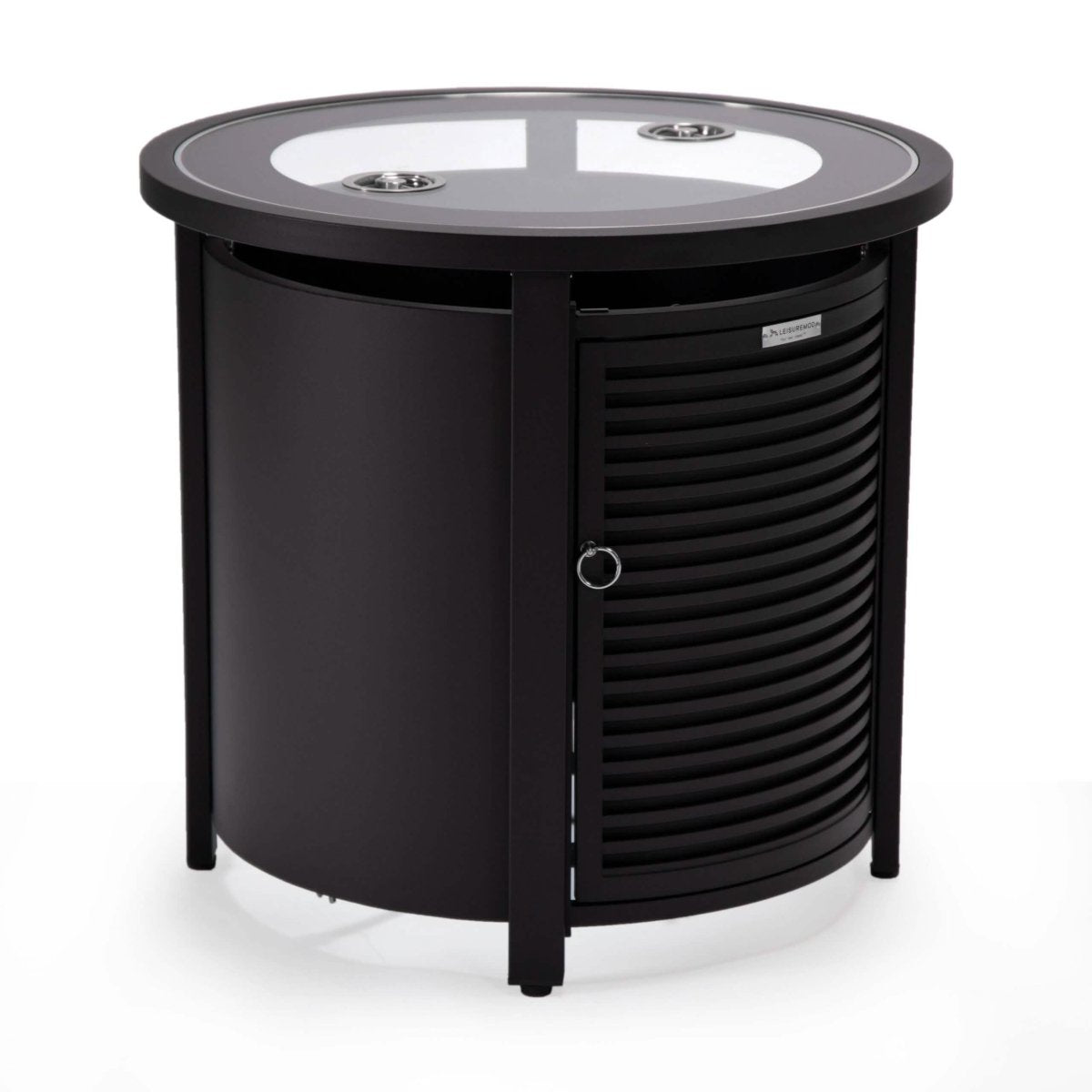 Walbrooke Outdoor Patio Round Fire Pit and Tank Holder with Slats Design Black Fire Pits Leisuremod