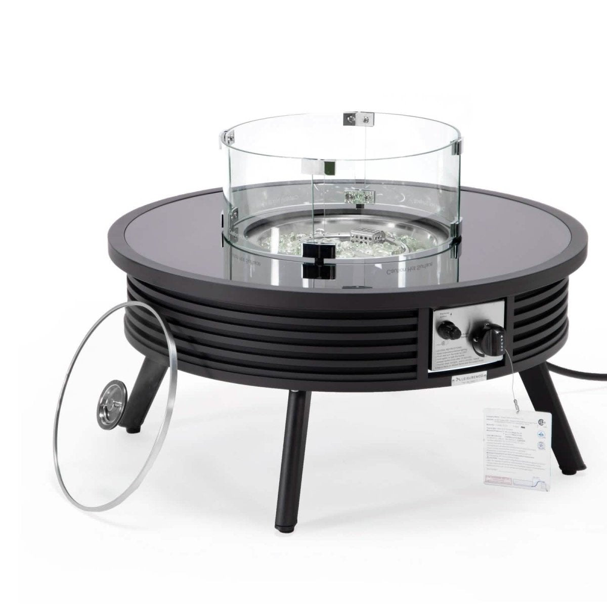 Walbrooke Outdoor Patio Round Fire Pit and Tank Holder with Slats Design White Fire Pits Leisuremod