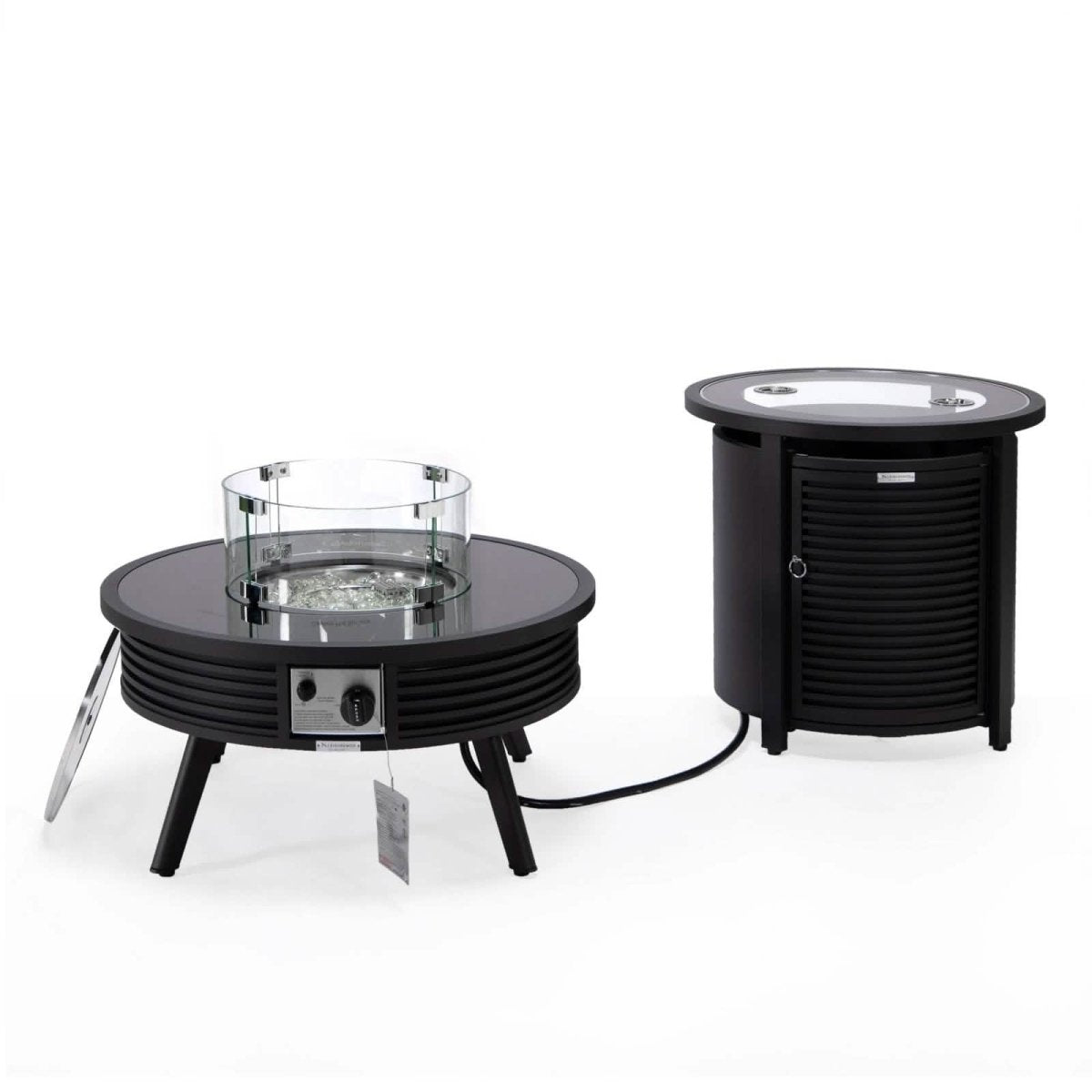 Walbrooke Outdoor Patio Round Fire Pit and Tank Holder with Slats Design Fire Pits Leisuremod