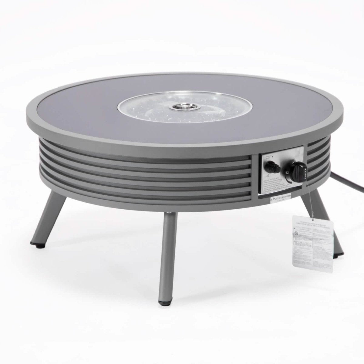 Walbrooke Outdoor Patio Round Fire Pit and Tank Holder with Slats Design White Fire Pits Leisuremod