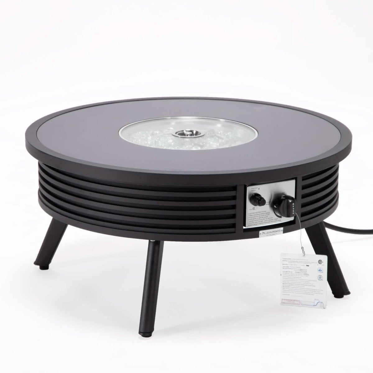 Walbrooke Outdoor Patio Round Fire Pit and Tank Holder with Slats Design White Fire Pits Leisuremod