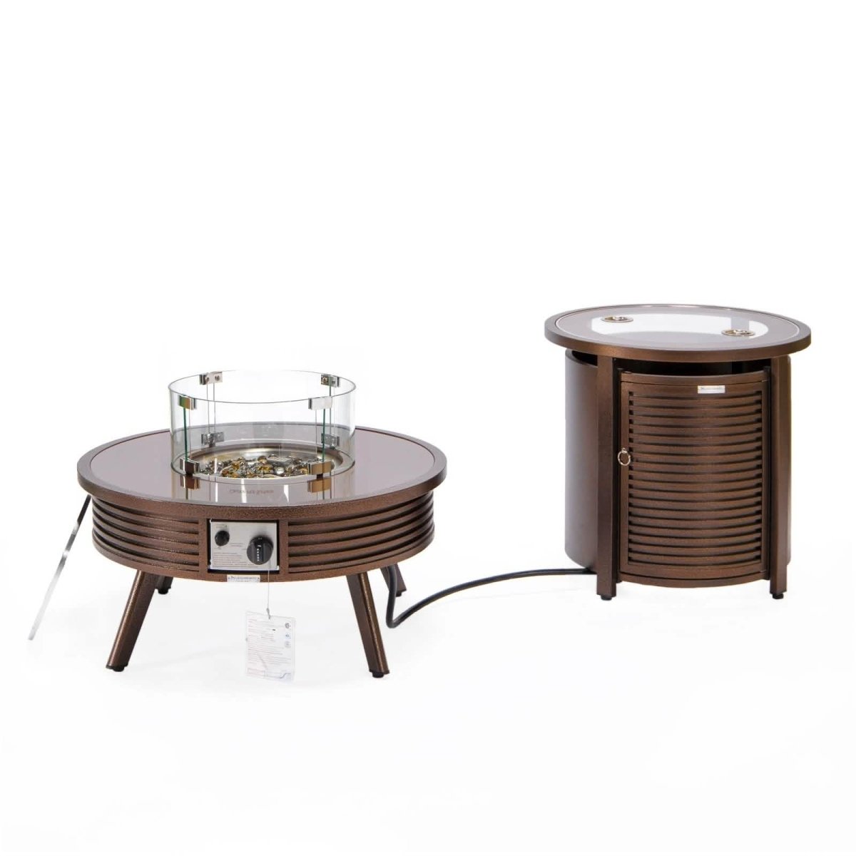 Walbrooke Outdoor Patio Round Fire Pit and Tank Holder with Slats Design White Fire Pits Leisuremod