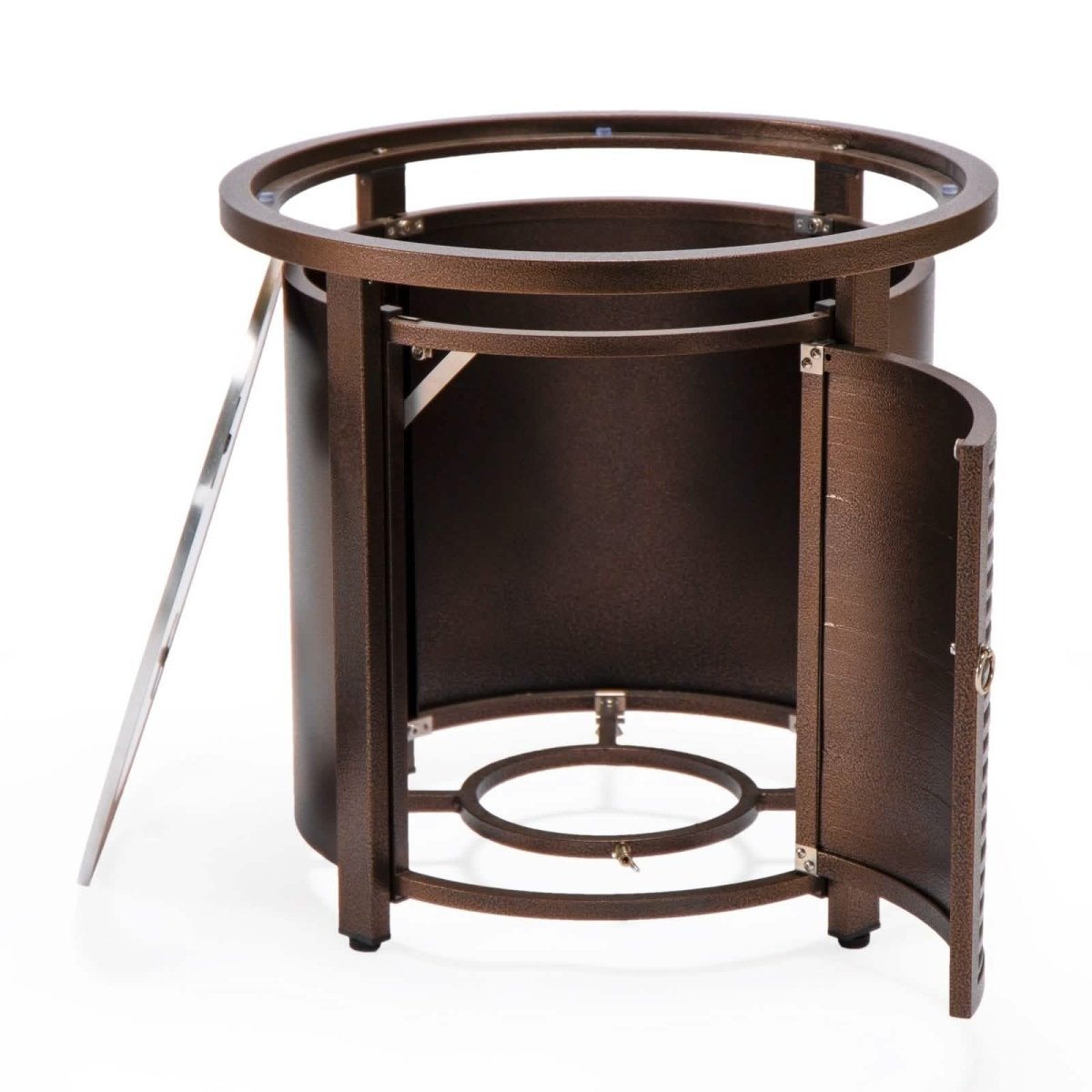 Walbrooke Outdoor Patio Round Fire Pit and Tank Holder with Slats Design White Fire Pits Leisuremod