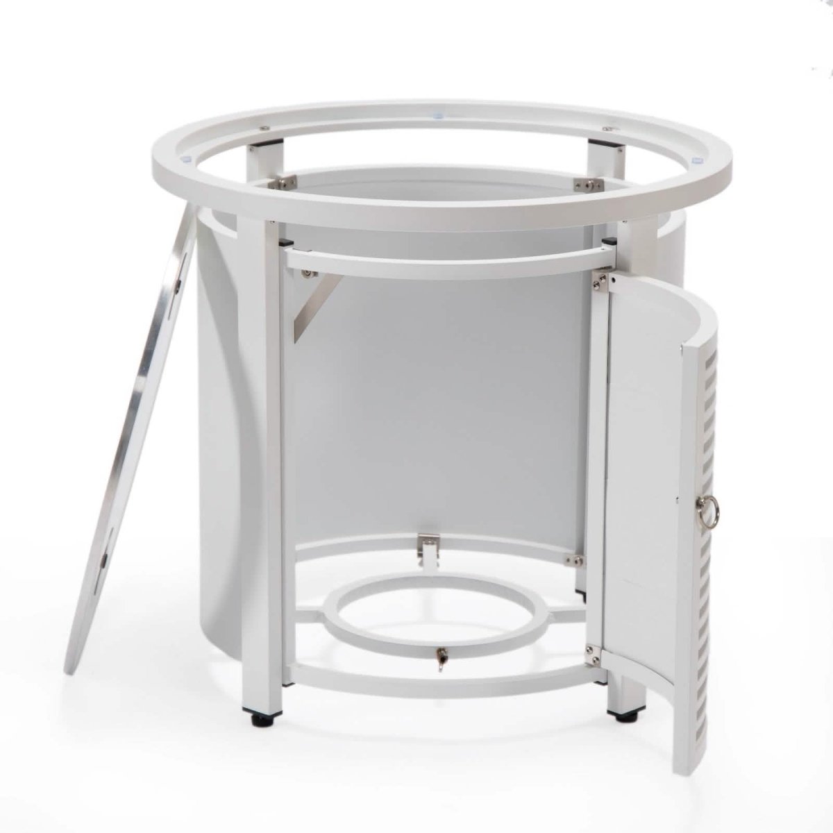 Walbrooke Outdoor Patio Round Fire Pit and Tank Holder with Slats Design White Fire Pits Leisuremod