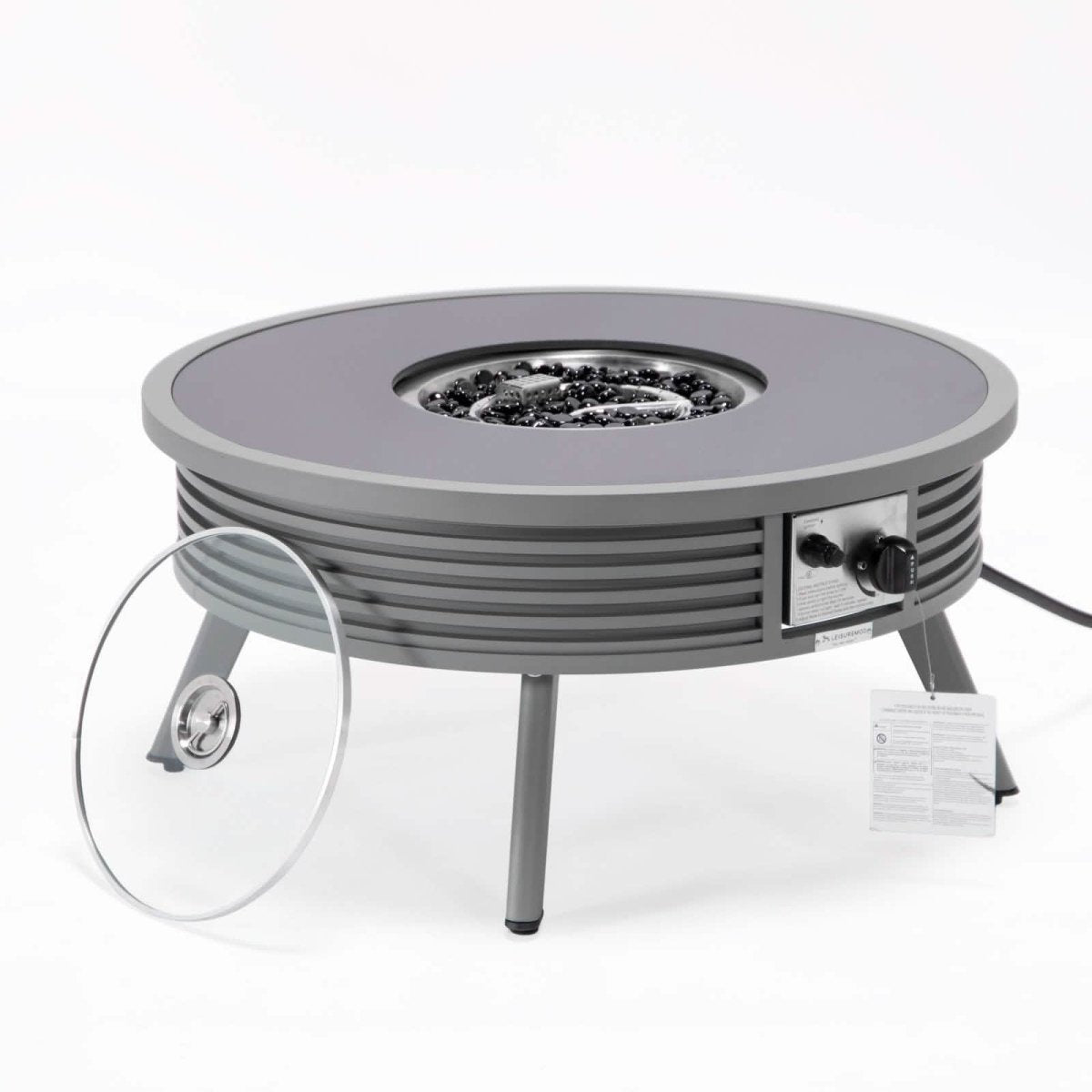 Walbrooke Outdoor Patio Round Fire Pit and Tank Holder with Slats Design White Fire Pits Leisuremod