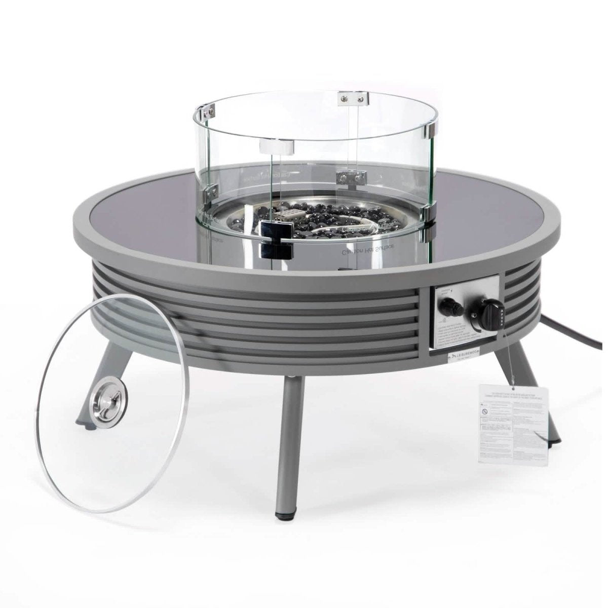 Walbrooke Outdoor Patio Round Fire Pit and Tank Holder with Slats Design White Fire Pits Leisuremod