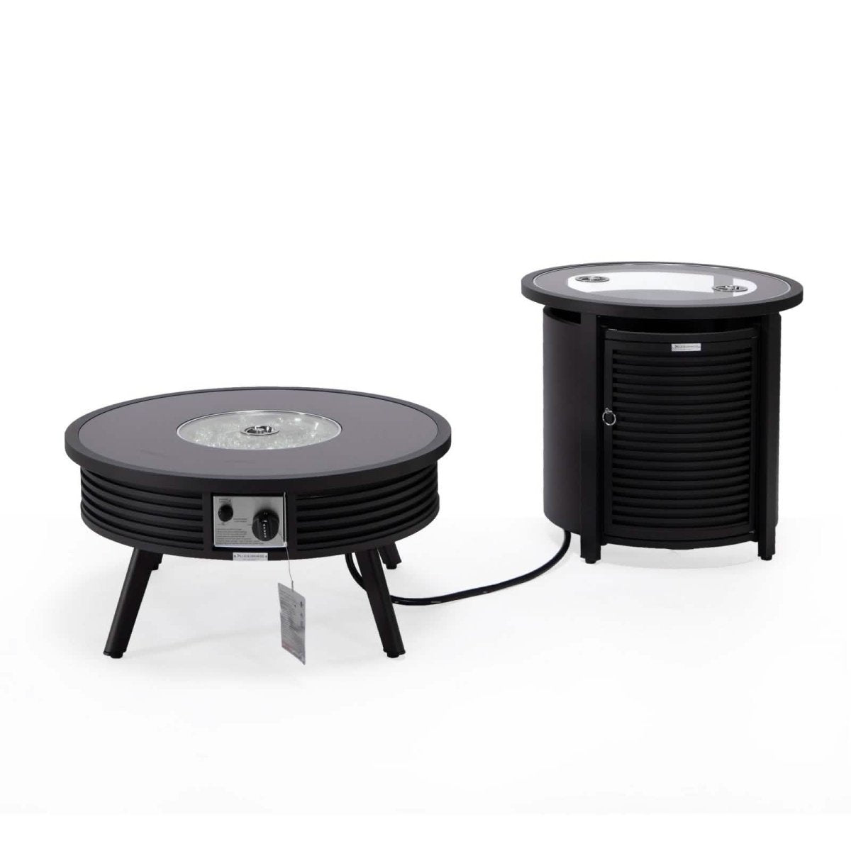Walbrooke Outdoor Patio Round Fire Pit and Tank Holder with Slats Design White Fire Pits Leisuremod