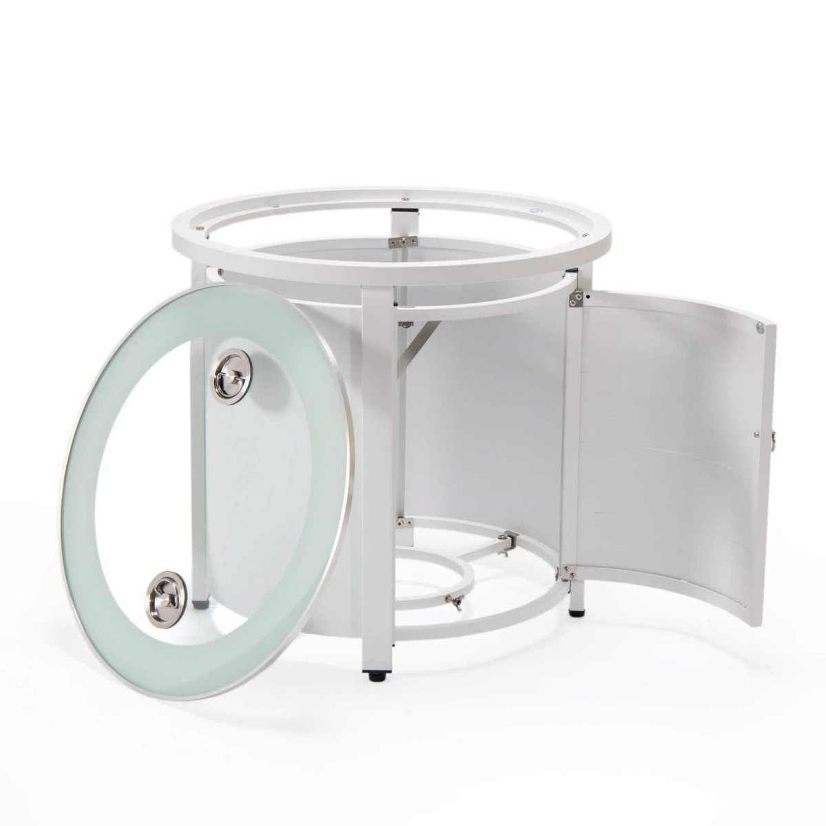 Walbrooke Outdoor Patio Round Fire Pit and Tank Holder with Slats Design White Fire Pits Leisuremod