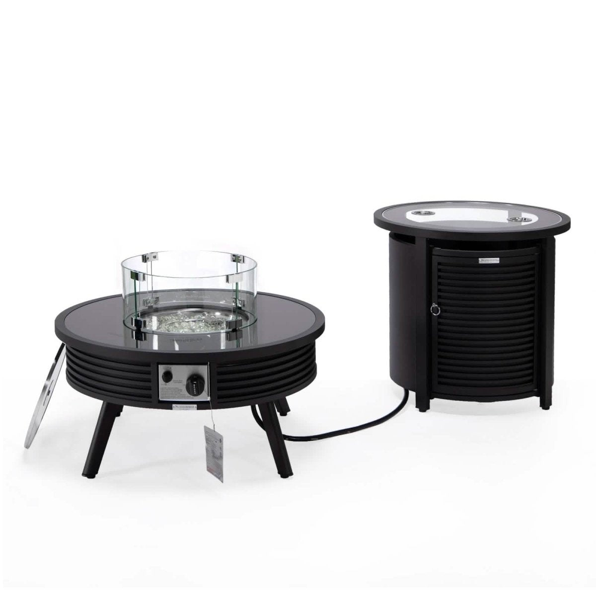 Walbrooke Outdoor Patio Round Fire Pit and Tank Holder with Slats Design White Fire Pits Leisuremod
