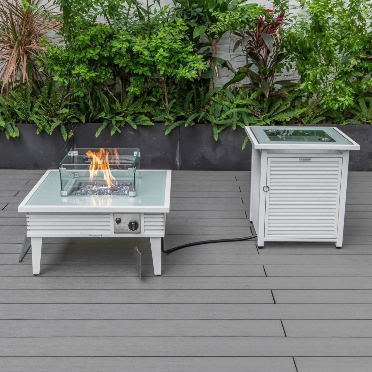 Walbrooke Outdoor Patio Square Fire Pit and Tank Holder with Slats Design