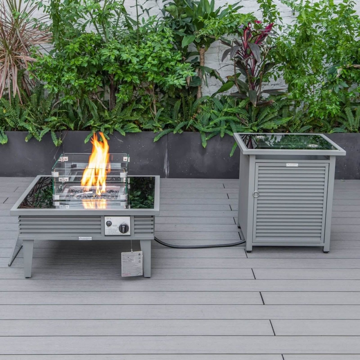 Walbrooke Outdoor Patio Square Fire Pit and Tank Holder with Slats Design