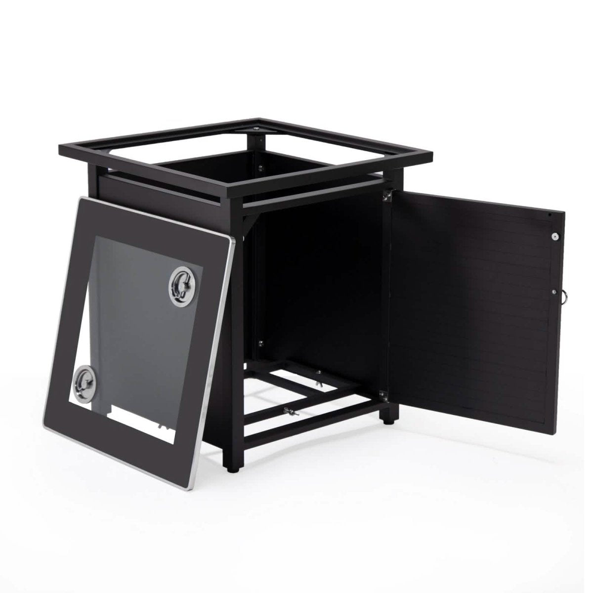Walbrooke Outdoor Patio Square Fire Pit and Tank Holder with Slats Design