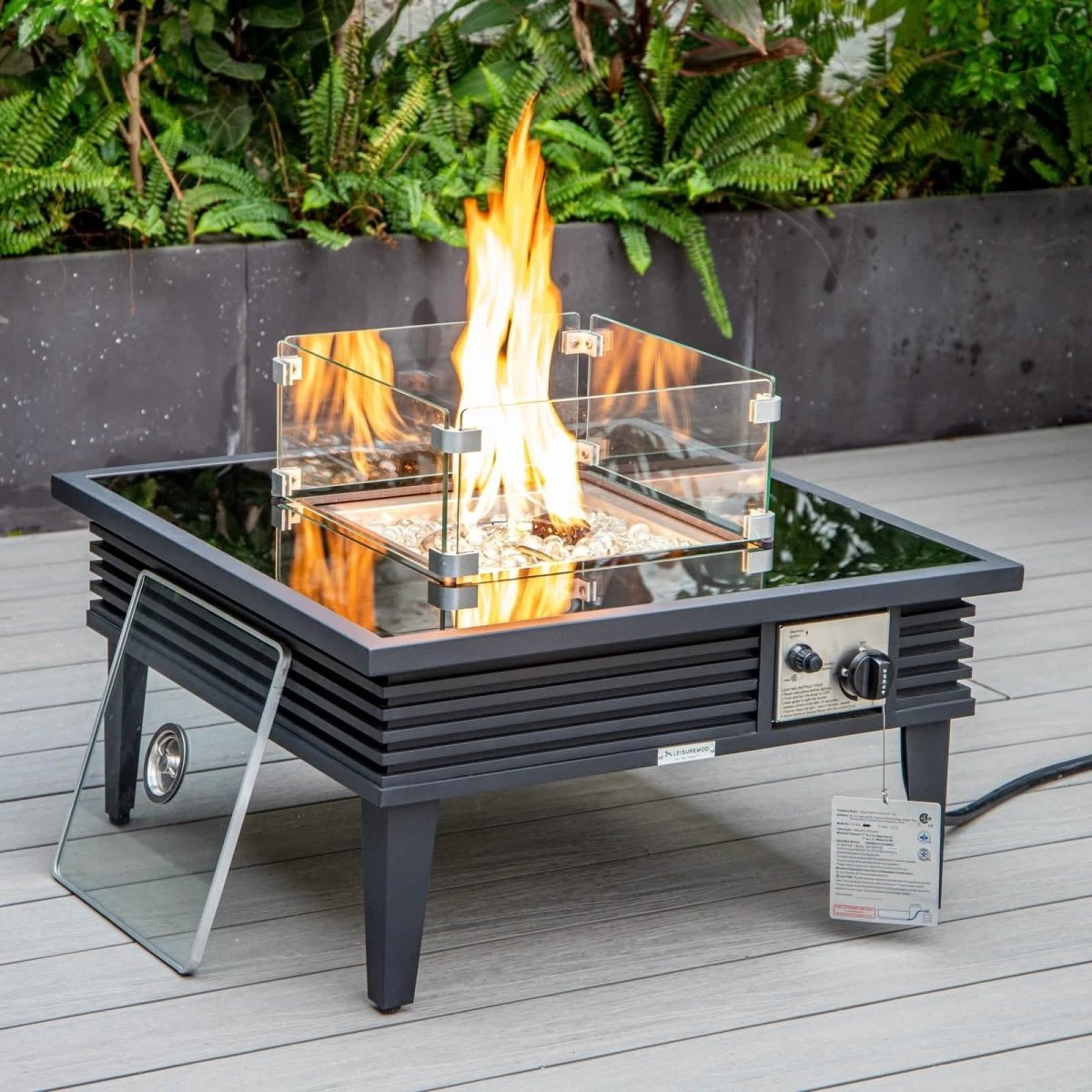 Walbrooke Outdoor Patio Square Fire Pit and Tank Holder with Slats Design
