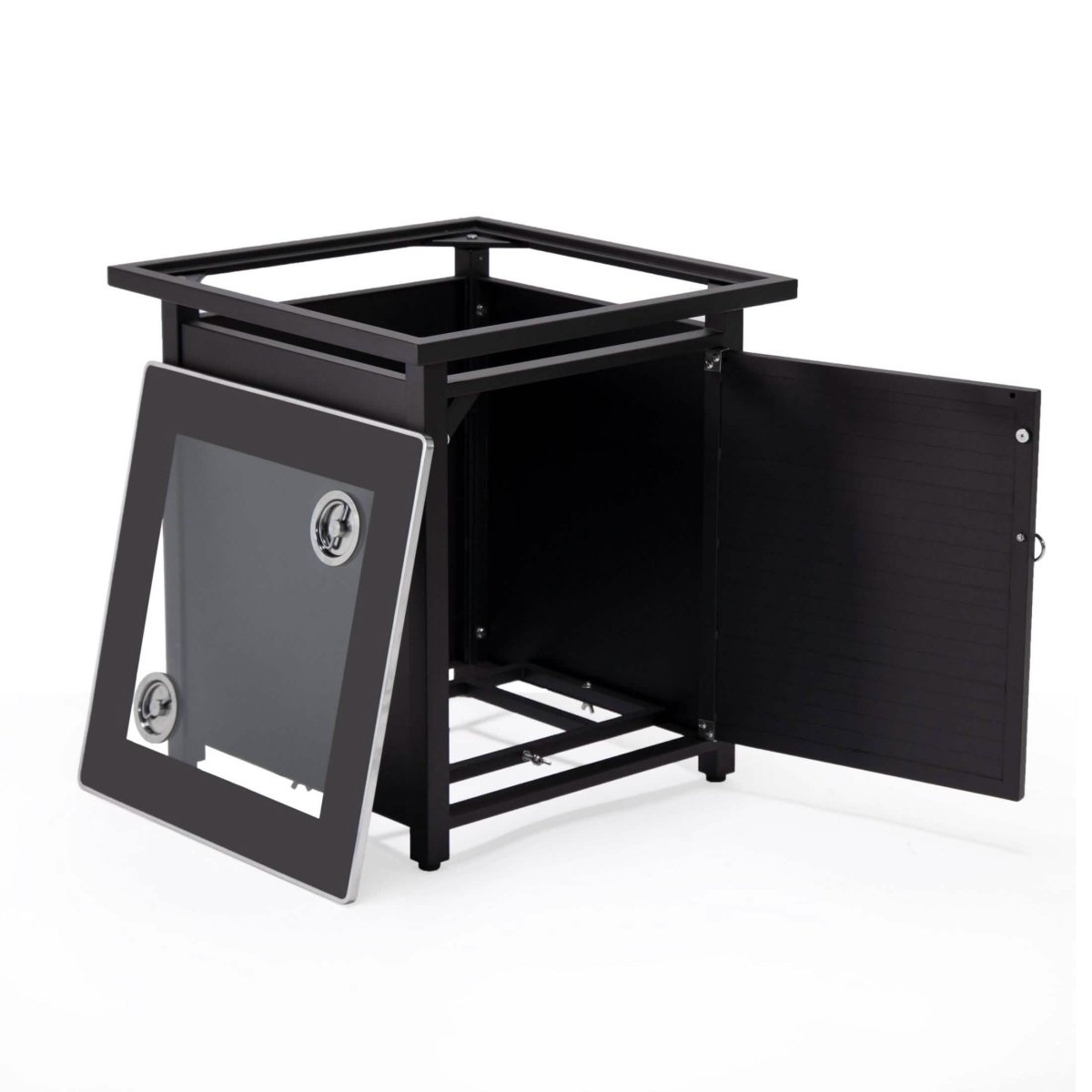 Walbrooke Outdoor Patio Square Fire Pit and Tank Holder with Slats Design