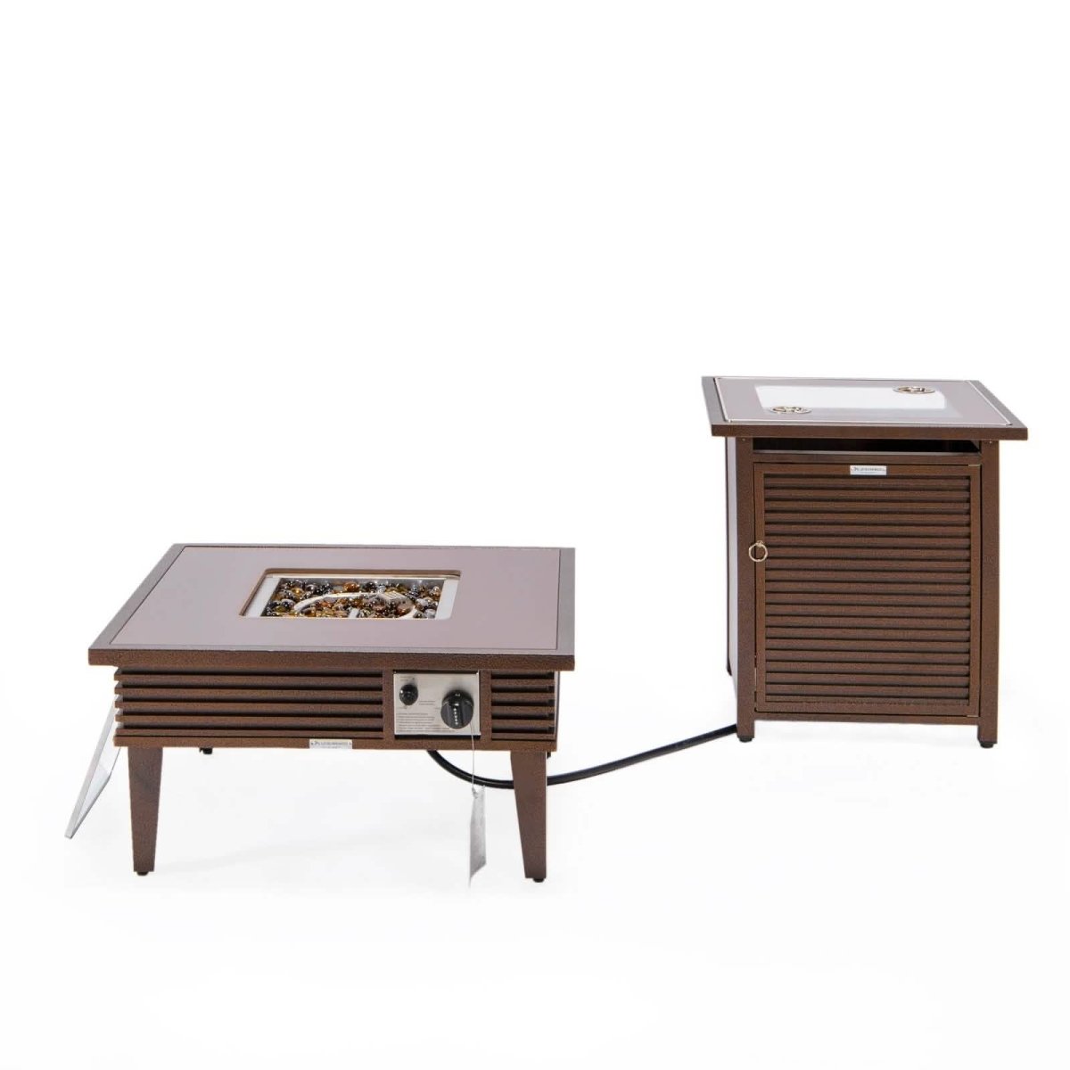 Walbrooke Outdoor Patio Square Fire Pit and Tank Holder with Slats Design