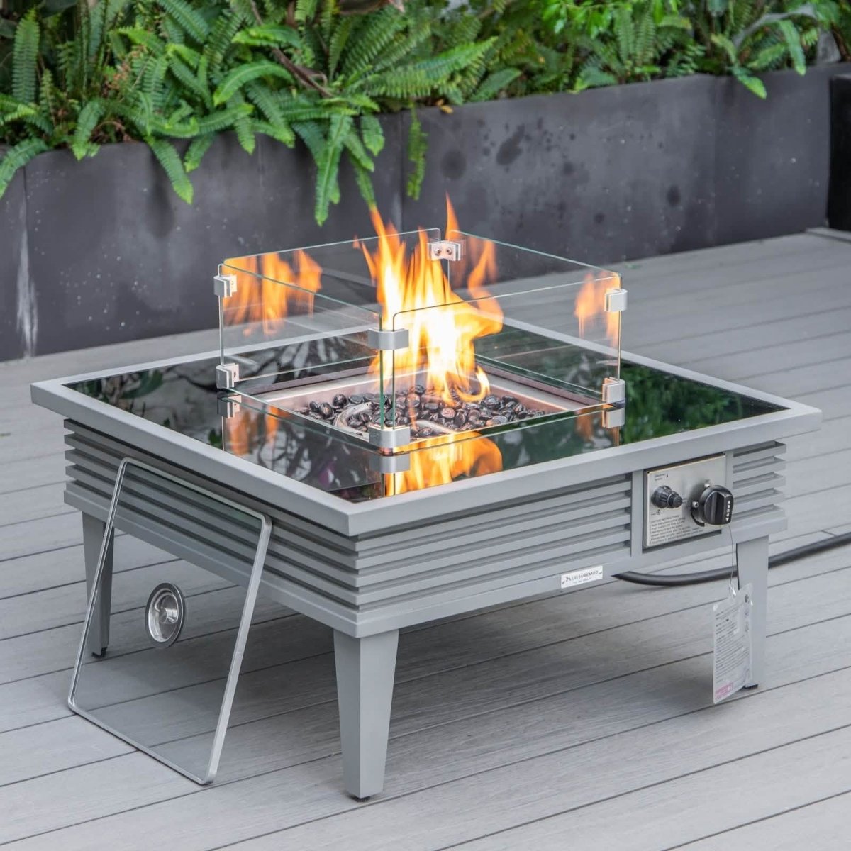 Walbrooke Outdoor Patio Square Fire Pit and Tank Holder with Slats Design