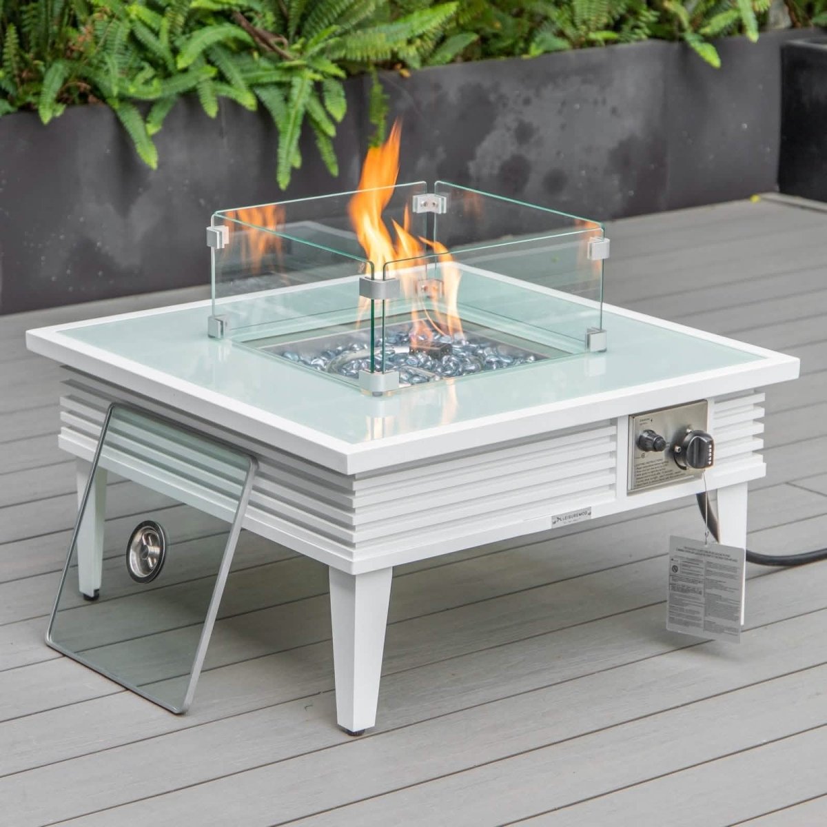 Walbrooke Outdoor Patio Square Fire Pit and Tank Holder with Slats Design