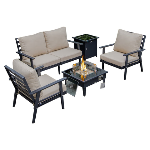Walbrooke Aluminum Patio Conversation With Fire Pit Table & Tank Holder