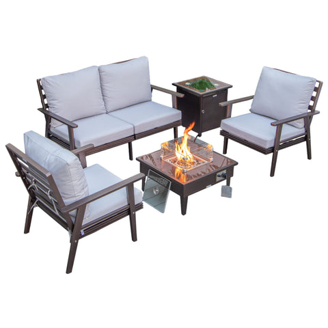 Walbrooke Aluminum Patio Conversation With Fire Pit Table & Tank Holder